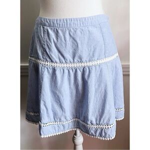 White House Black Market • Chambray Blue Soft Skirt Embroidered Trim Eyelet